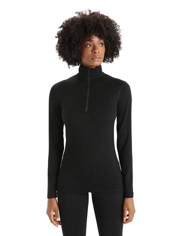 Women's Icebreaker Merino 200 Oasis Long Sleeve Half Zip Thermal Top Base Layers Black | CA 1043DFMN